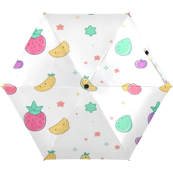 Flat Design Fruits Pattern Umbrellas for Sun Auto Open Close UV50+ Waterproof 5-Fold Compact Fiberglass Frame
