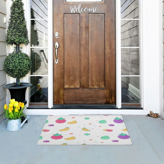 Flat Design Fruits Pattern Versatile Absorbent Door Mat, Non-Slip, Easy to Clean 32''x20''