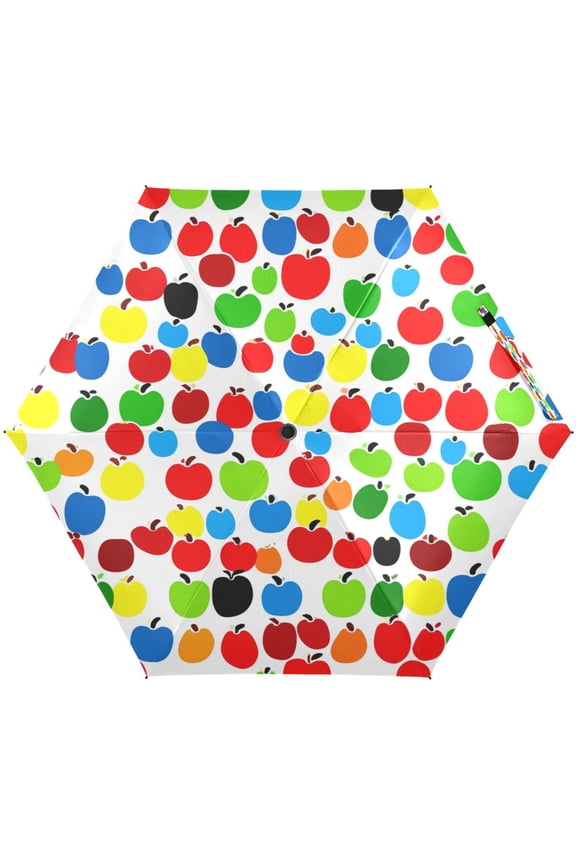 Flat Design Fruits Umbrellas for Sun Auto Open Close UV50+ Waterproof 5-Fold Compact Fiberglass Frame