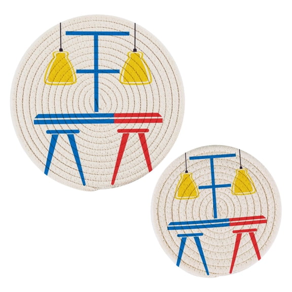 Flat Design Simple Lines Trivets Potholders Cotton Braided Potholders Heat-Resistant Pads 7.09'' and 9.45''