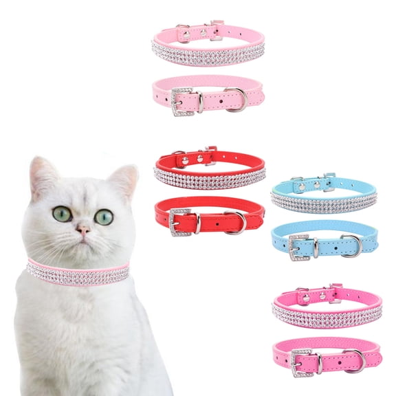 Flat Dog Collars, Collars for Dogs, Rolled Leather Dog Collar, Pink Collar for Dogs, Dog Collar Pink, Rhinestone Detailing, Metal Buckle, S Hot Pink, 1 Pc