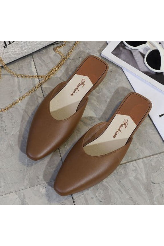 Flat Dress Shoes for Women,Summer Shoes for Women,Flat Sandals for Women,Mules for Woman Comfortable Pointed Toe Backless Loafers Flat Mule Business Casual Shoes Slides Slip on,Brown,7.5
