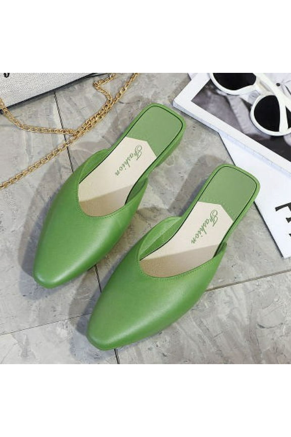 Flat Dress Shoes for Women,Summer Shoes for Women,Flat Sandals for Women,Mules for Woman Comfortable Pointed Toe Backless Loafers Flat Mule Business Casual Shoes Slides Slip on,Green,7.5