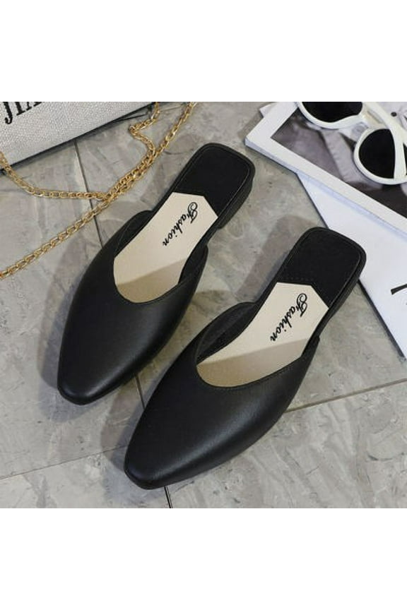 Flat Dress Shoes for Women,Summer Shoes for Women,Flat Sandals for Women,Women's Flats,Mules for Woman Comfortable Pointed Toe Backless Loafers Flat Mule Business Casual Shoes Slides Slip on,Black,6