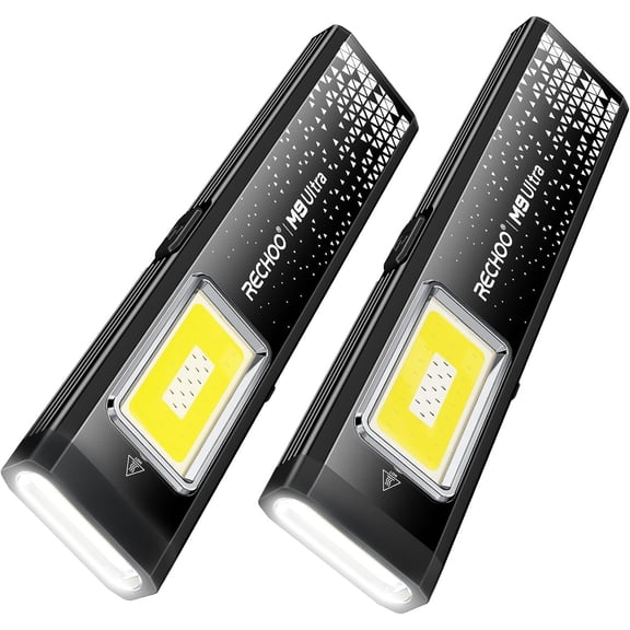 Flat EDC Flashlight Rechargeable, 8-Mode Slim Pocket Flashlight with Magnetic Base & Clip, Lightweight Mini Rechargeable Flashlights for Everyday Carry, Working, Camping, Car Repair & Emergency