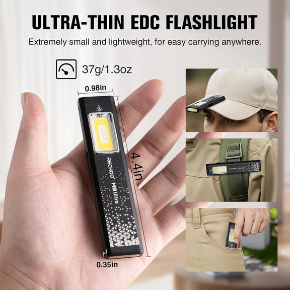 Flat EDC Flashlight Rechargeable, 8-Mode Slim Pocket Flashlight with Magnetic Base & Clip, Lightweight Mini Rechargeable Flashlights for Everyday Carry, Working, Camping, Car Repair & Emergency