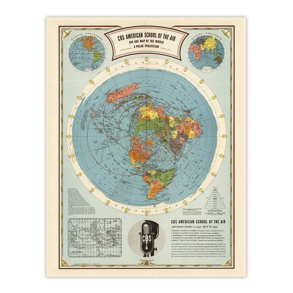 Flat Earth American School Of The Air Age World Map Polar Projection Radio Vintage Advert Unframed Wall Art Print Poster Home Decor Premium