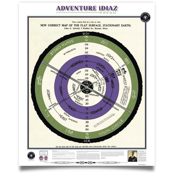 Flat Earth Map (30"x36") Abizaid's New Correct Map of the Flat Surface Stationary Earth