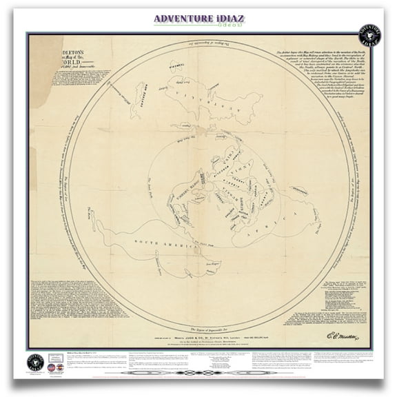 Flat Earth Map (36"x36"-LARGE) Middleton's Pioneer Map of the World