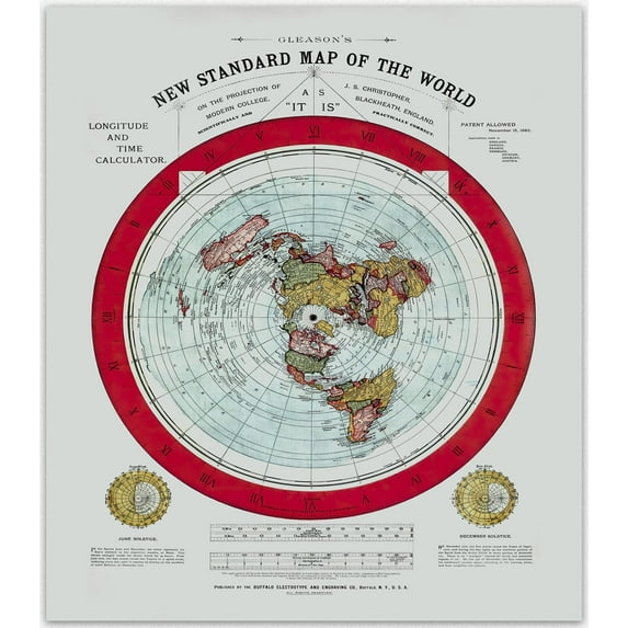 Flat Earth Map Alexander Gleason's New Standard Map Of The World 1892 Flat Earth Map Print Vintage Posters Antique Artwork For Walls Classroom Map Flat Earth Display Home Interior Decoration