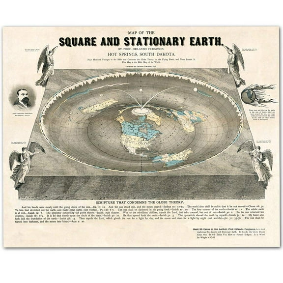 Flat Earth Map of the Square and Stationary Earth - 11x14 1893 Map by Orlando Ferguson This Map Is the Bible Map of the World