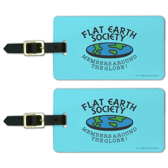Flat Earth Society Members Around the Globe Funny Humor Luggage ID Tags Suitcase Carry-On Cards - Set of 2