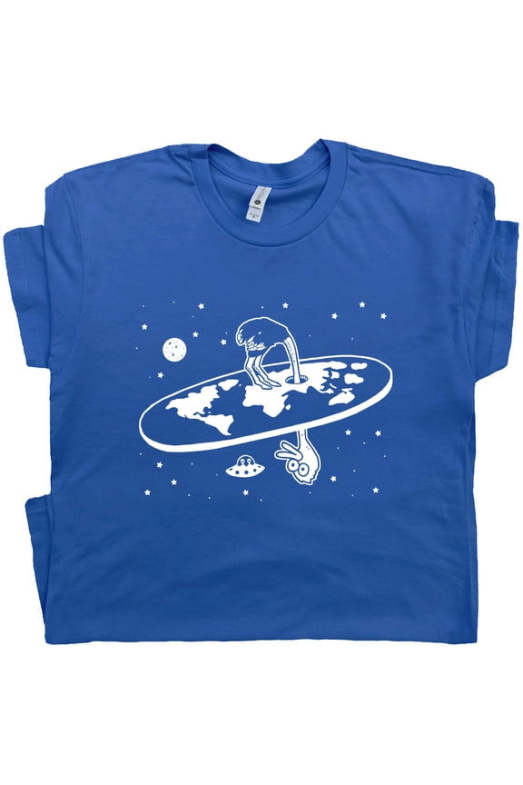 Flat Earth T Shirt Ostrich UFO Funny Conspiracy Theory Shirts For Men Women Weird Random Cool Graphic Science Humor Dumb Stupid Tee