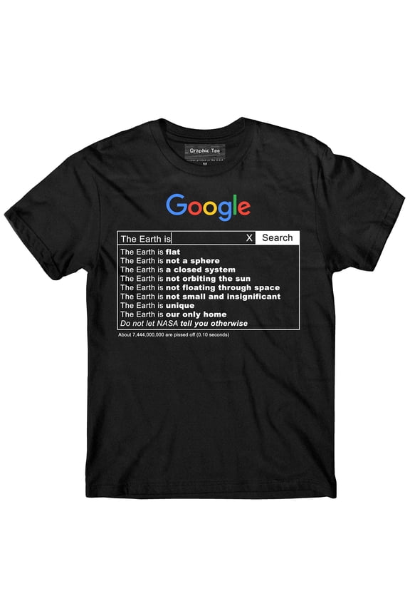 Flat Earth t-shirt, black, Google, Earth is flat, New World Order, Nasa lies, NWO