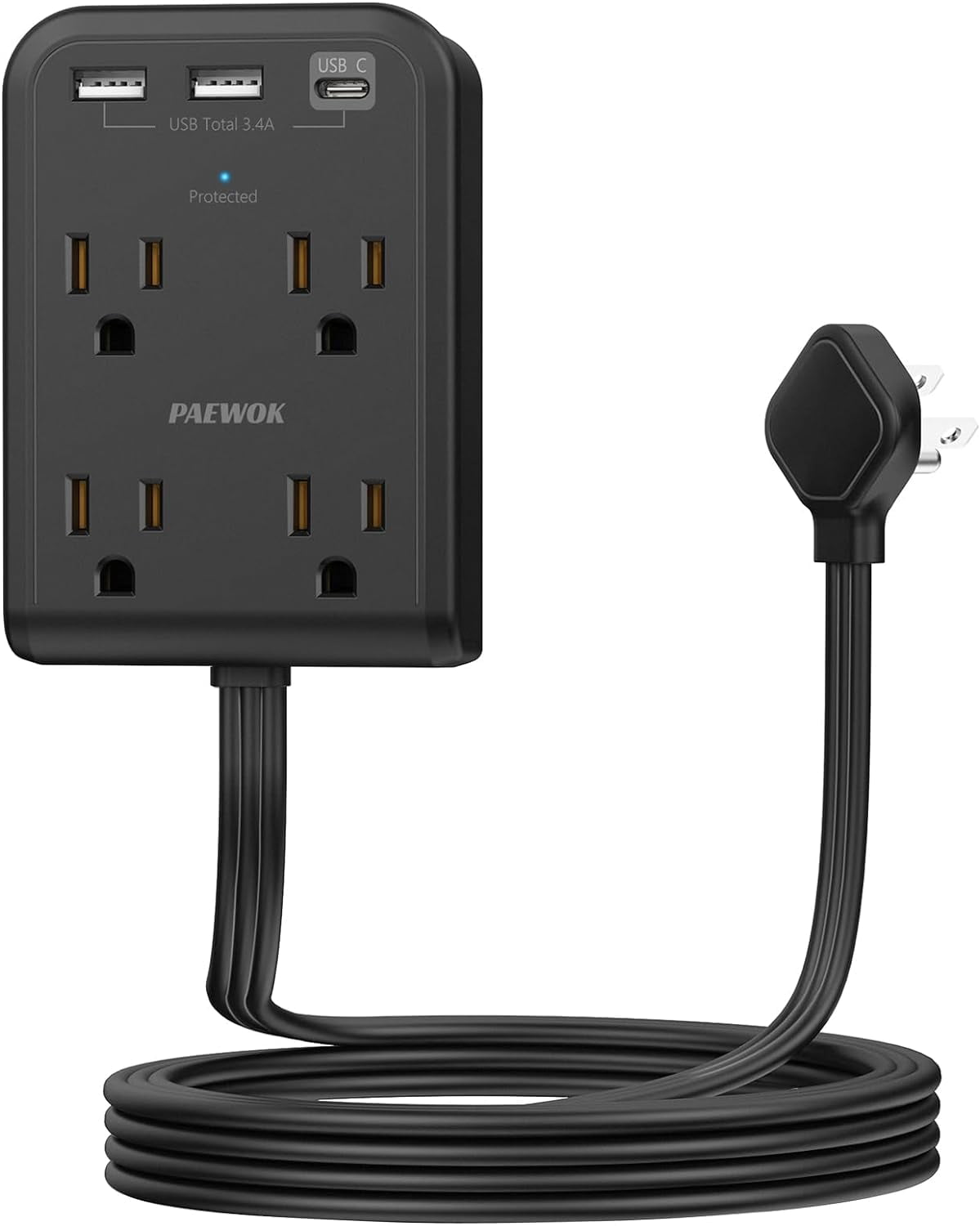 Flat Electrical Outlet Extender with USB C Ports, 4 Outlet 3 USB Wall