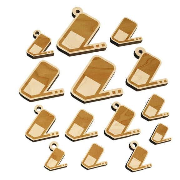 Flat Eraser Icon Homework School Wood Mini Charms Shapes DIY Craft Jewelry - With Hole - Various Sizes (16pcs)