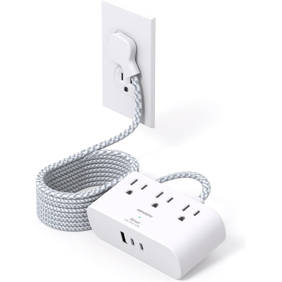 Flat Extension Cord 10 Ft,   Thin Flat Plug Power Strip, 3 Outlets 3  Ports(2  C) Desk  Station, Power Strip with No Surge Protector for Cruise Ship Dorm Room Essentials