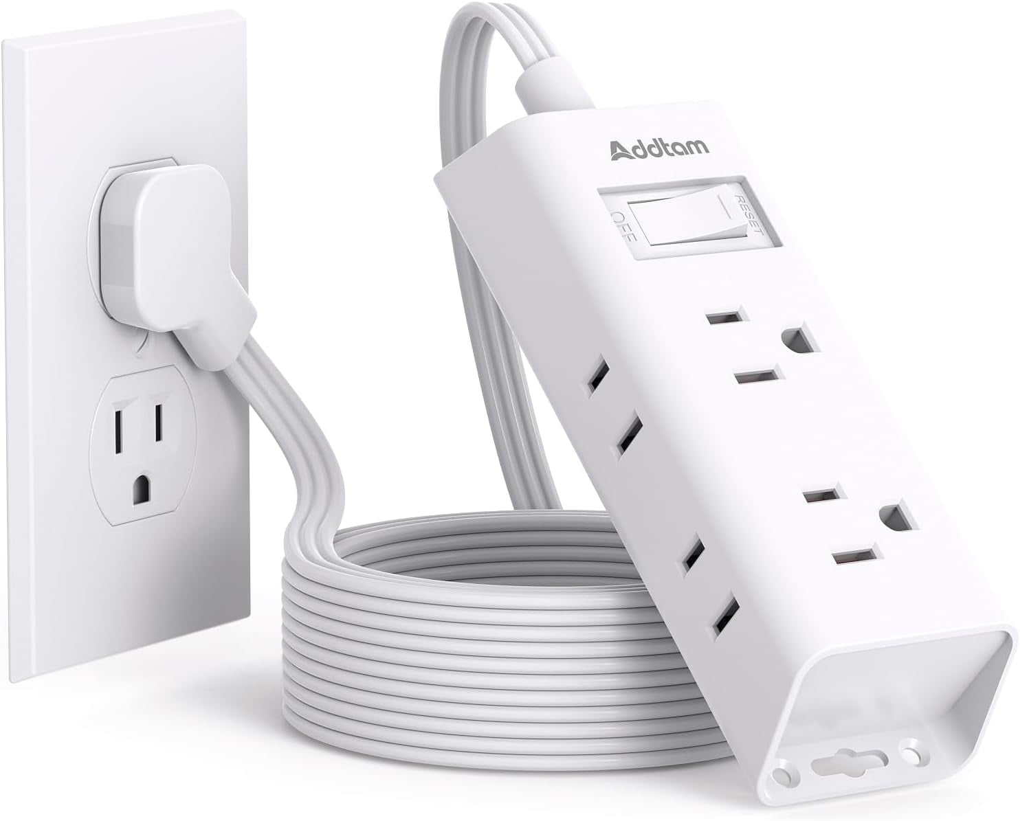 10ft White ABS Power Strip with USB Ports and Surge Protection