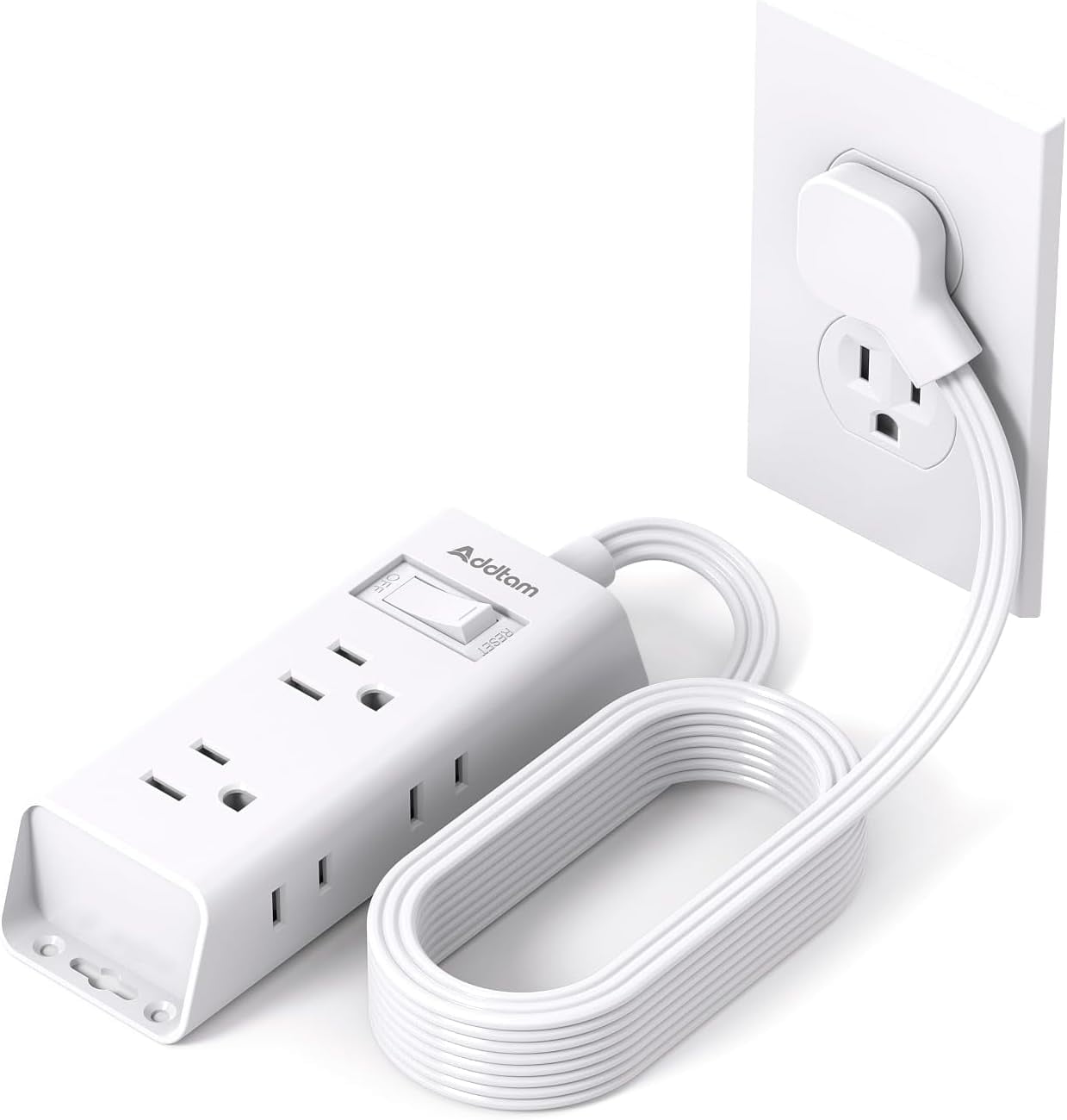 Flat Extension Cord 15 ft Flat Plug Power Strip with 6 Outlets