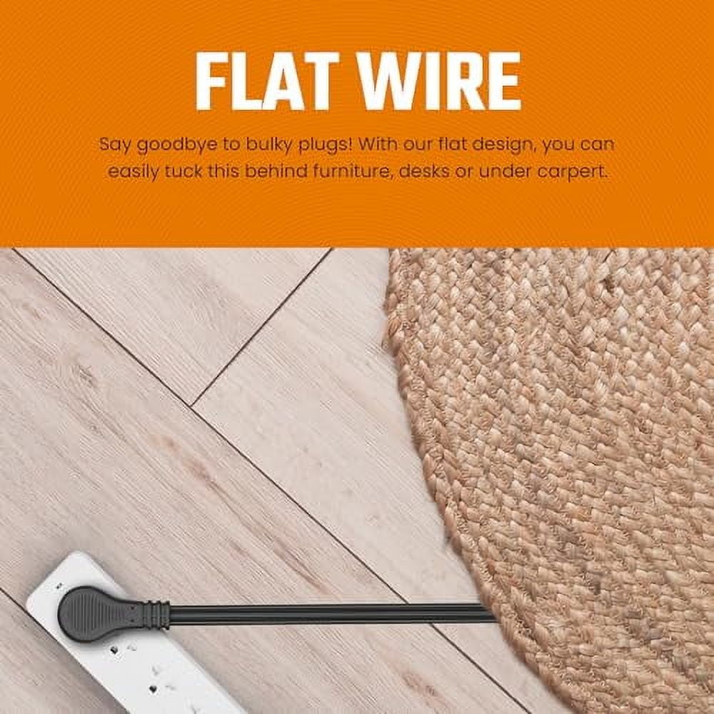Flat Extension Cord 8ft for Indoor Use by Bindmaster- UL-Listed 3-Prong Power Cord- Space-Saving Flat Angled Extension Cord- Grounded Outlet Extension Wire- Black 15 Pack