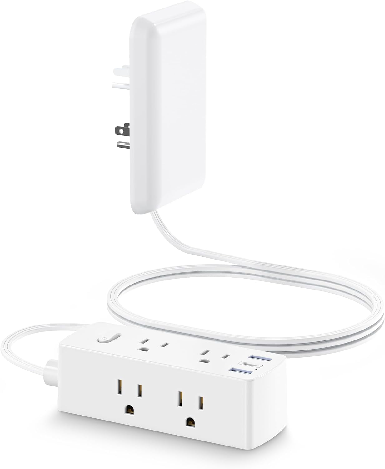 Flat Extension Cord with Outlet Cover Flat Plug Power Strip with 6 Outlets and 3 USB Ports 2000 Joules Sur Protector 5 FT Cord Hidden Outlet Extender for Tight Spaces