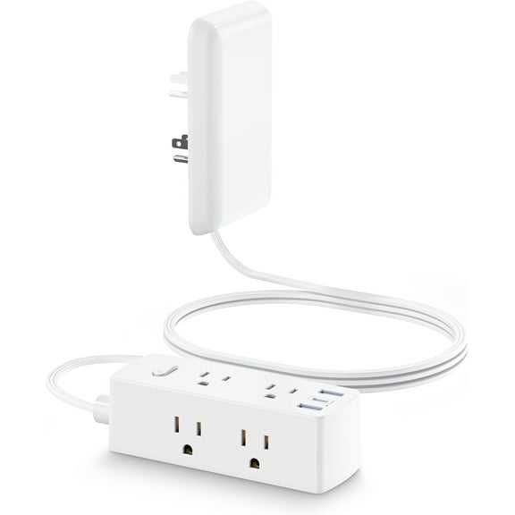 Flat Extension Cord with Outlet Cover, Flat Plug Power Strip with 6 Outlets and 3 USB Ports, 2000 Joules Surge Protector, 3 FT Cord Hidden Outlet Extender for Tight Spaces