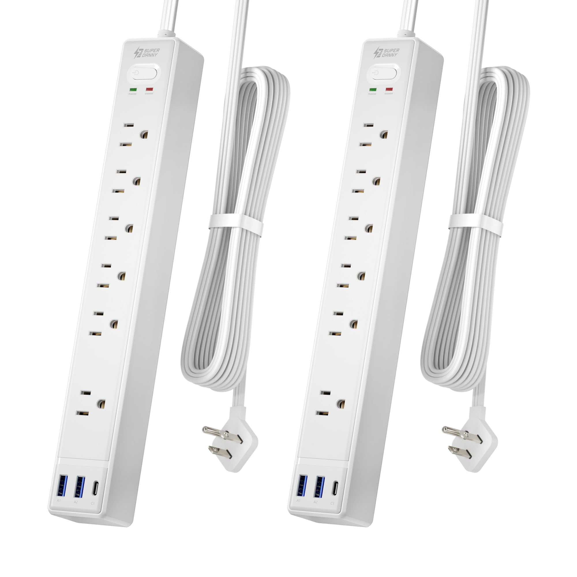 Multiple Extention Flat Extension Cord with Multiple Outlets, Surge Protector Power Strip ...