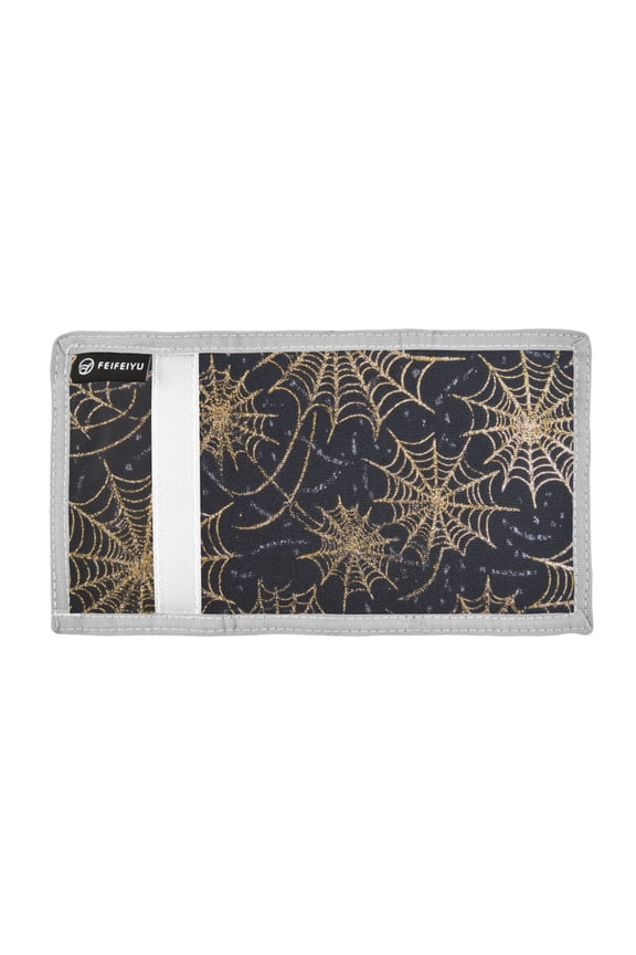 Flat Fabric with Araneid Net Trifold Wallets Card Holders Coin Pockets with Lanyards Portable Unisex