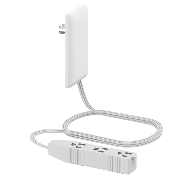 Flat-Face Outlet Extender with 3 Receptacles, Ultra-Thin Wall Plate Plug with Cord Extender and 3-Outlet Power Strip, 3ft Cord for Travel Home Office (White)