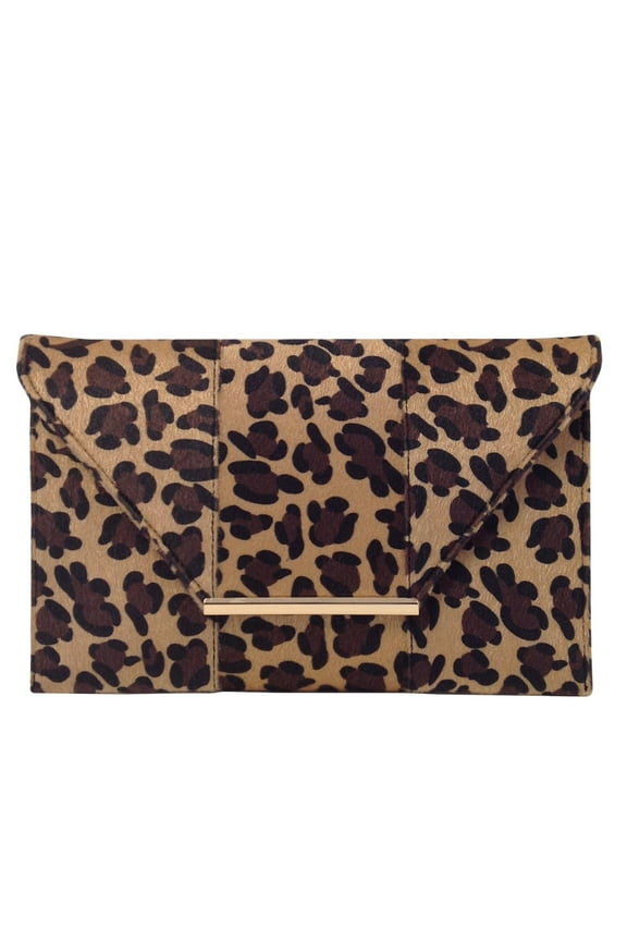 Flat Faux Fur Leopard Envelope Clutch