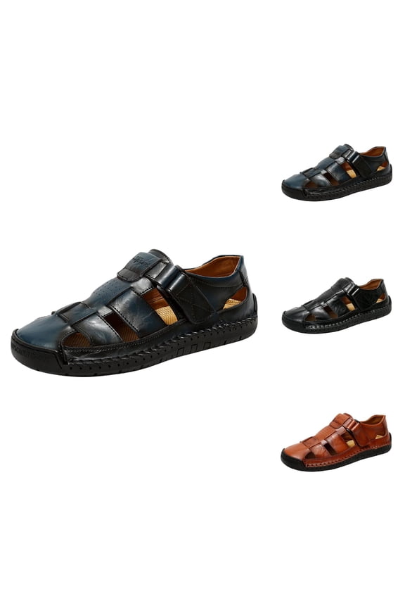 Flat Fisherman Sandals for Women 2026 Summer Pu Leather Hollow out Closed Toe Non- Hand Stitching Wading Sandals
