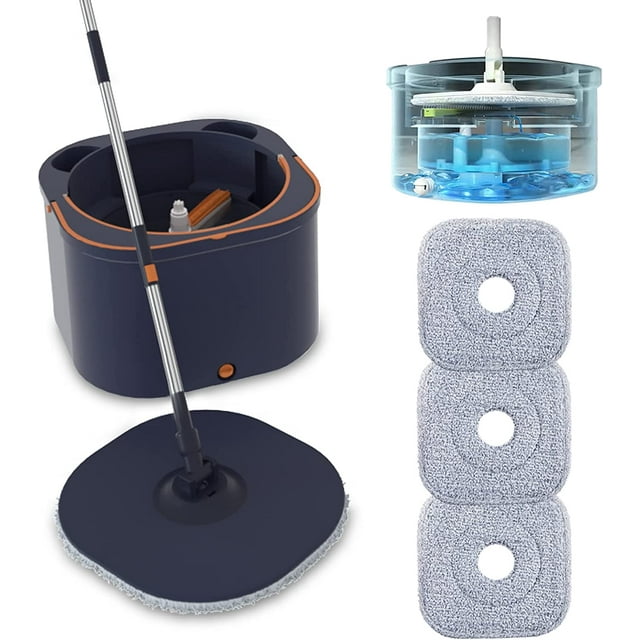Flat Floor Mop and Bucket System Set with Wringer, Spin Mop and Bucket