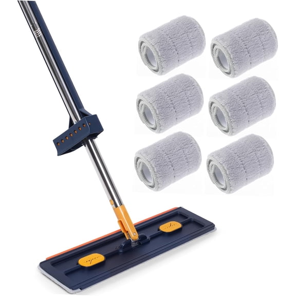 Flat Floor Mop with Rotation Comfortable Grip Thick Absorbent Material Built Cleaning Compartment Easy Dehydration Squeegee for Thorough Home Cleaning