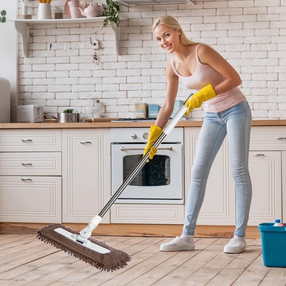 Flat Floor Mop, for Wood & Tile Floors, 360 Rotating, Hands-Free Wash, Wet Dry Use, Microfiber Mop with Reusable Pads, for Household Floor Cleaning Polishing Hardwood Laminate Vinyl, Brown