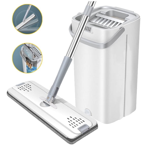 Flat Floor Mop and Bucket Set,360 ? flexible rotation With Microfiber Mop Pads For Wet and Dry Mopping Hardwood, Laminate, Tile