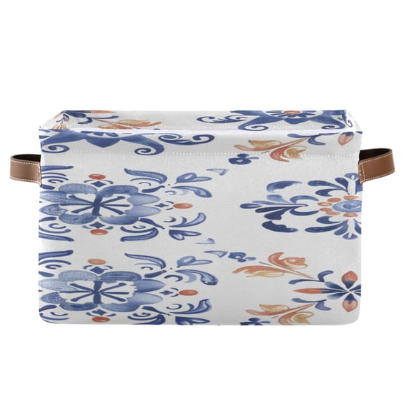 Flat Florals Pattern Square Storage Bins with Handles Collapsible Containing Box 1 Pack