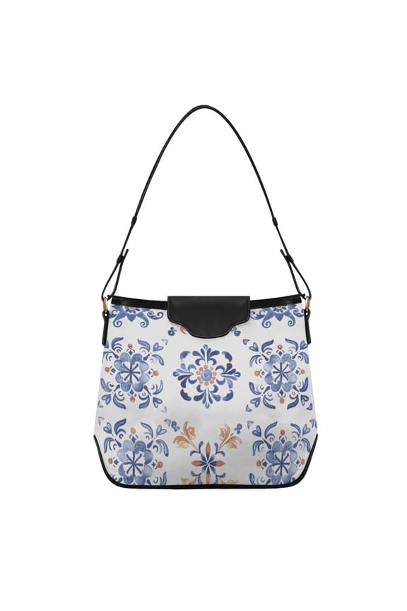 Flat Florals Pattern Women's Tote Bag Convertible Handbags Hobo Shoulder Bag with Zipper Magnetic Snap