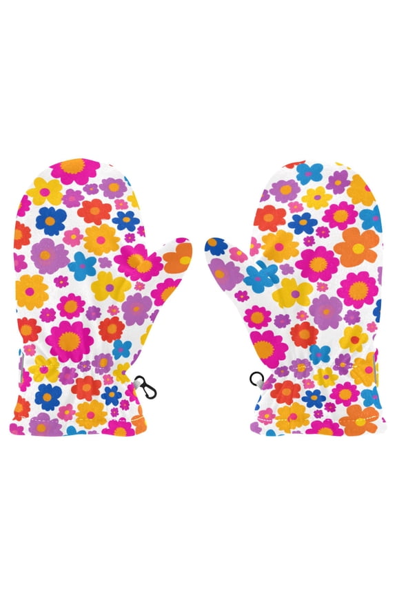 Flat Flower Pattern Cold Weather Mittens Cozy Gloves with Adjustable Fit Perfect for Outdoor Fun