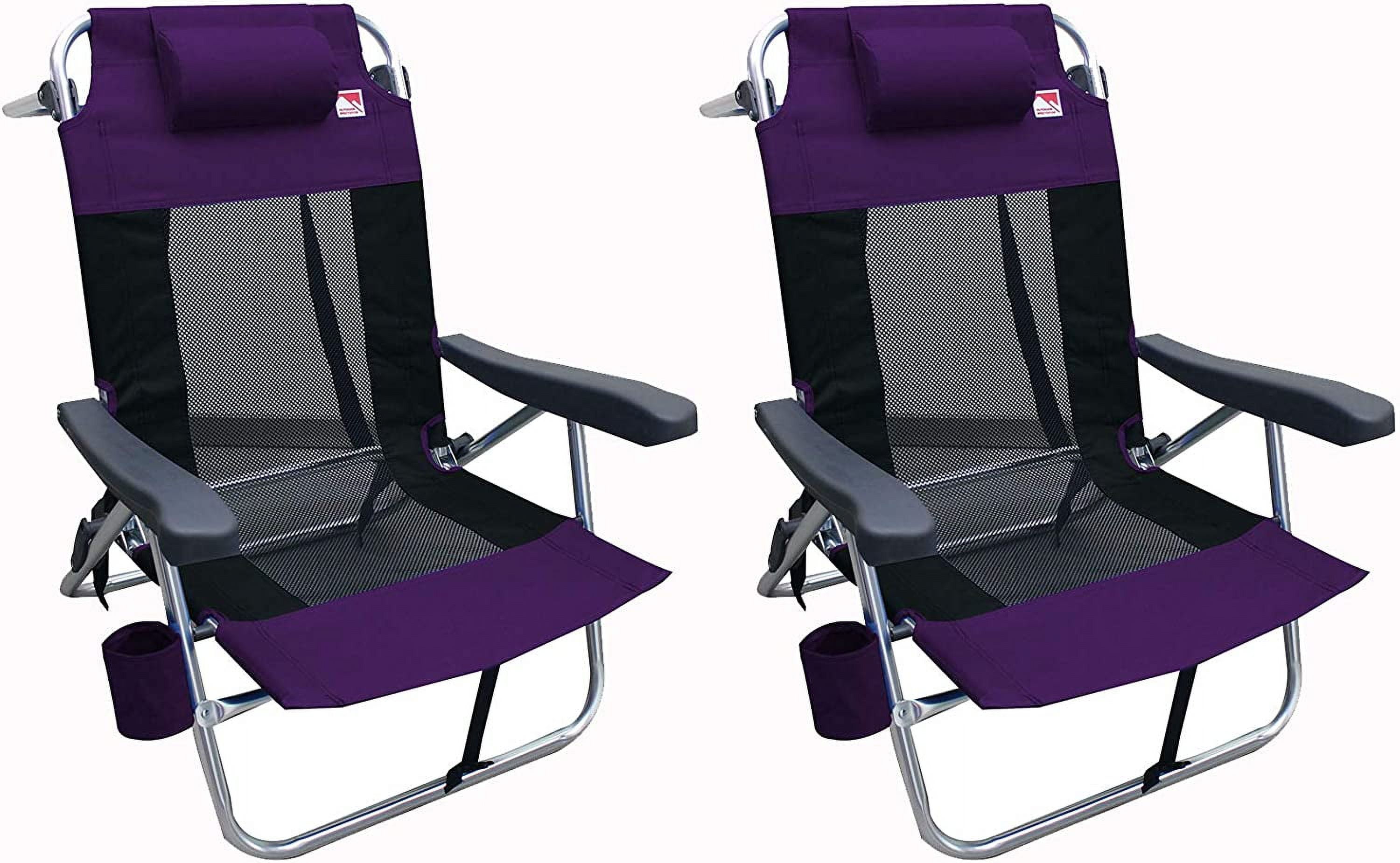 Purple Folding Mesh Beach Chair with Adjustable Arms (2-Pack)