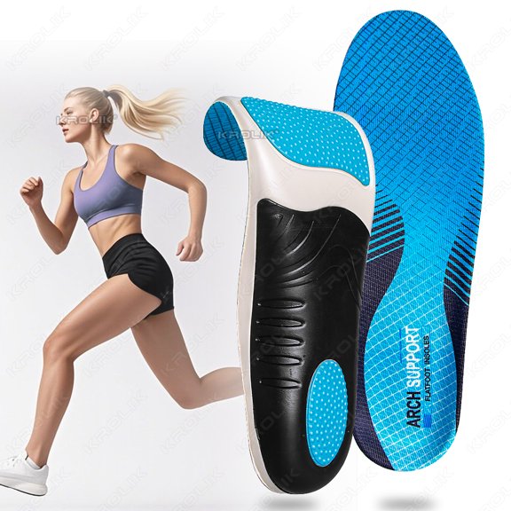 Flat Foot Correction Insoles, U-Shaped Heel Cup EVA Cushioning Arch Support Inserts for Walking Running, 1Pair