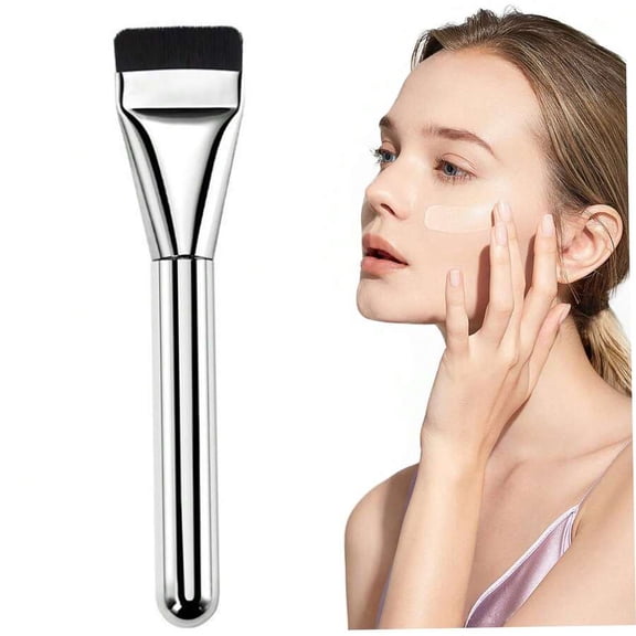 Flat Foundation Brush With Light Grey Metal Handle For Liquid Cream