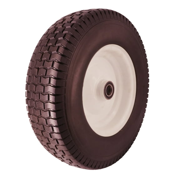 Flat Free 16x5.00-8 Tire with 1 inch Bearings, 3 Center Hub Turf Tread 16x5.00-8 Tire and Wheel for Lawn Mower Garden Tractor Wheelbarrow, 16 inch Solid Tire 16x5.00-8 with 1 inch Bore