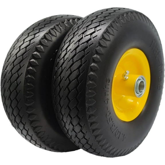 Flat Free 4.10/3.50-4 Hand Truck Tire with 3/4 Axle Bore, 2.2” Offset 10 inch Solid Tire Replacement for Hand Truck/Wagon/Garden Cart/Wheelbarrow/Dolly/Lawnmower (Set of 2) (2.2“ Offset)