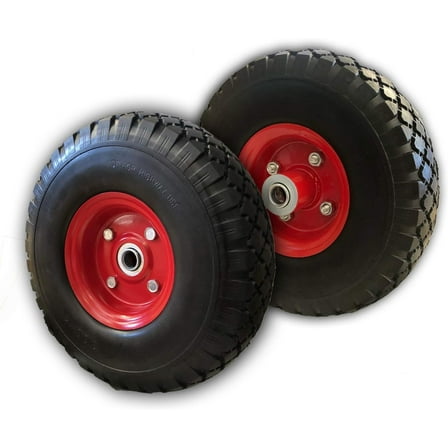 Flat-Free Tires 10" Durable Wagon Dolly Cart Wheels (Black Red) 2pc Set