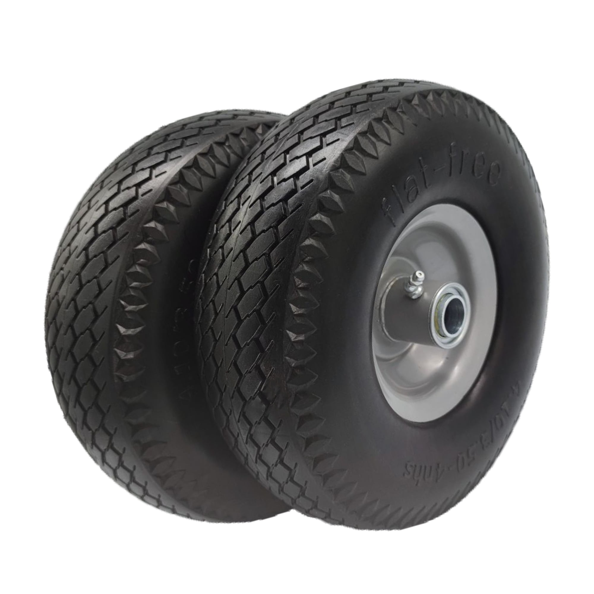 Flat Free Tires 4.10/3.50-4 with 3/4 &amp; 5/8 Bearings. 3.50" Center Hub ...