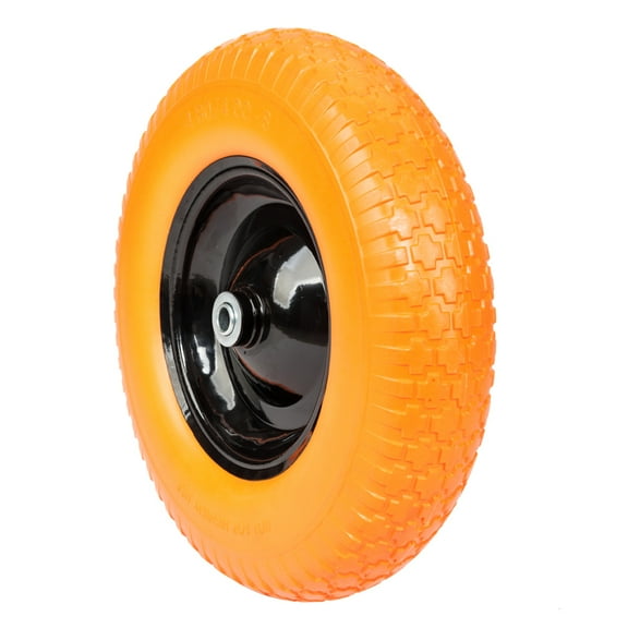 Flat Free Tires 4.80/4.00-8 with 3/4 & 5/8 Bearings. 3" Center Hub, Orange
