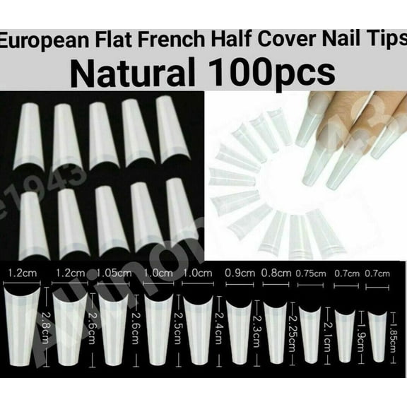 Flat French Half Cover European Style Fake False Nail tips 100pc Nail Bag Jargod