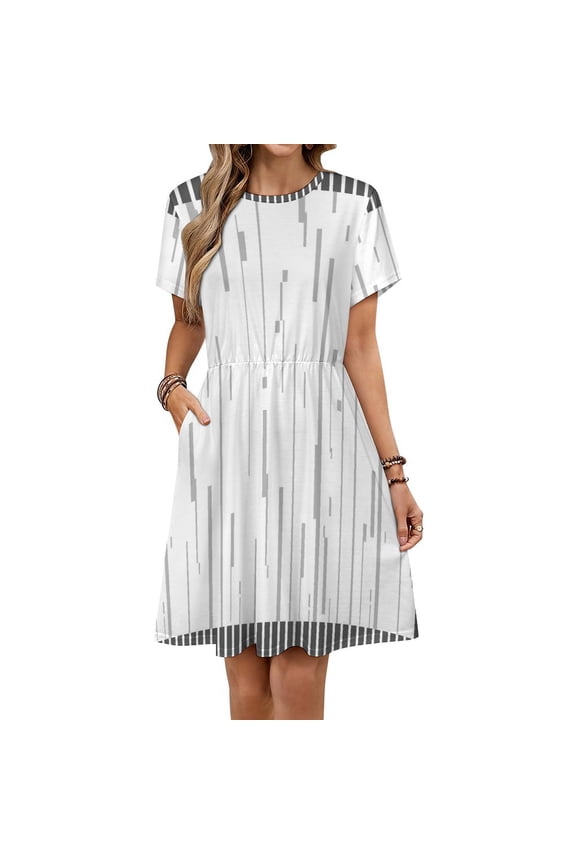 Flat Geometric Pattern Abstract Textures Dress Fashion Beach Short Sleeve Dresses Female Party Printed Sundress