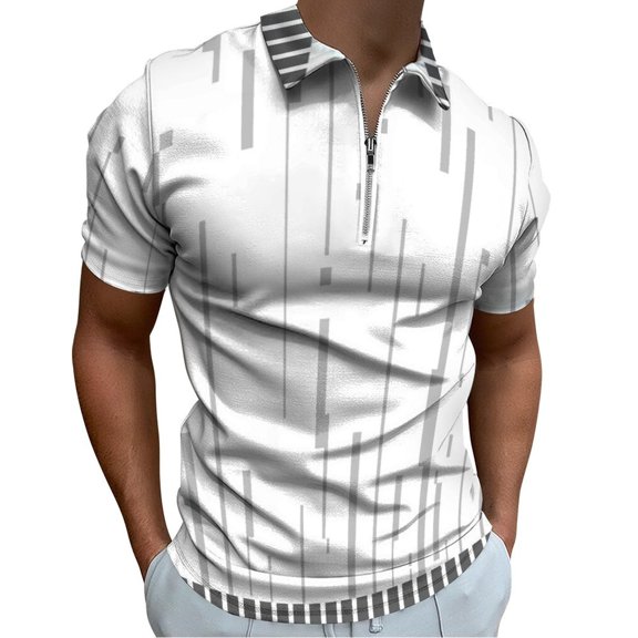 Flat Geometric Pattern Abstract Textures Men Zipper T-shirt Summer Casual Short Sleeve T-shirt Top