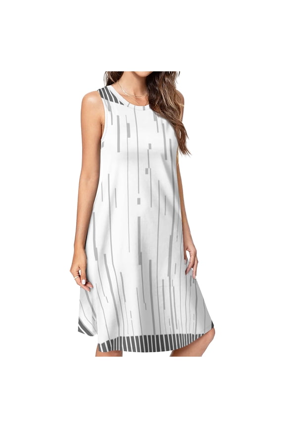 Flat Geometric Pattern Abstract Textures Spring Summer Dresses for Women Fashion T-shirt Dress Casual Sleeveless Loose Sundress with Pockets